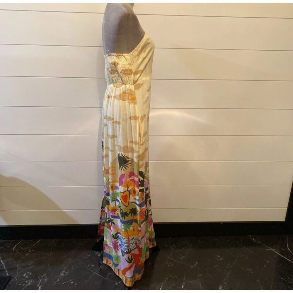 True Destinations Maxi Dress Palm Scenic Strapless Coverup Tropical Women M New - Picture 5 of 10